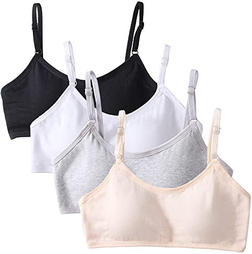 Bysion 4er-Pack Mädchen Sport BHS Teens Unterwäsche mit Fest Gepolsterte und Verstellbarem Schultergurt Bralette Top Bustier für 12-16 Jahre Kinder und Kleine Brüste Damen