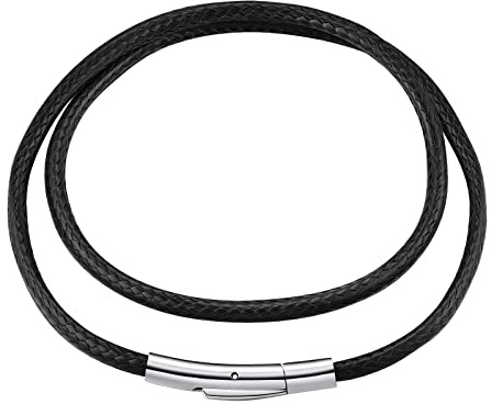 FindChic Schwarz Lederkette Herren ohne Anhänger mit Hebeldruck Verschluss 3mm Leder Halskette Kette Damen Modernes 51cm lang geflochtene Lederband Kette geschenkideen für Männer Jungen