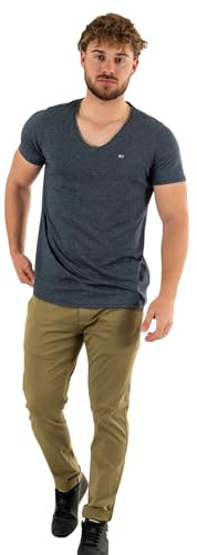 Tommy Jeans Camiseta manga corta Hombre Slim Cuello de pico, Blau (Azul), XS
