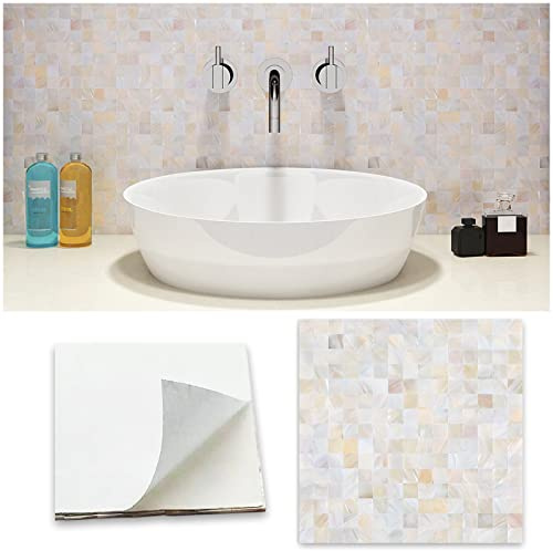 Yew & Tulip Peel and Stick Backsplash Mother of Pearl Tile, Self-Adhesive Nature Nacre Shell 12” x 12” Mosaic for Kitchen Backsplash, Home Decor (Natural White, 5 Sheets/Box, 5 sq.ft.)