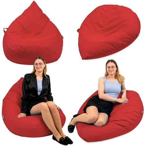 Droplet-Lounge Sitzsack Tropfenform XXL 80cm | Sitzkissen Outdoor Indoor Erwachsene | Bean Bag Bodenkissen mit Füllung | Oxford 600D Oeko-TEX | wasserabweisend (Red)