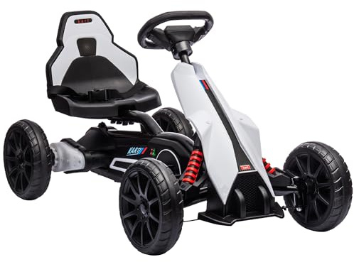 HOMCOM Go Kart Coche Eléctrico de Niños 3-8 Años 12V 100x58x58,5 cm Blanco | Kart, Velocidad Ajustable 3-5km/h, Cinturón de Seguridad, Carga 30 kg, para Exterior