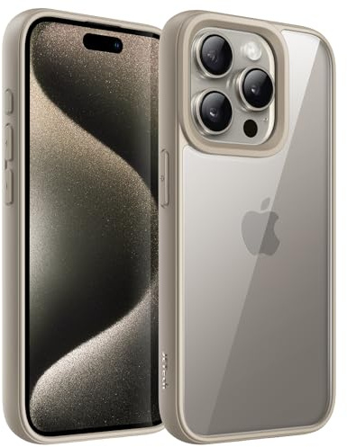 JETech Hülle für iPhone 15 Pro, Titan Natur | Einfarbig Matter TPU-Rahmen, Kratzfest, Handyhülle mit Transparenter Rückseite