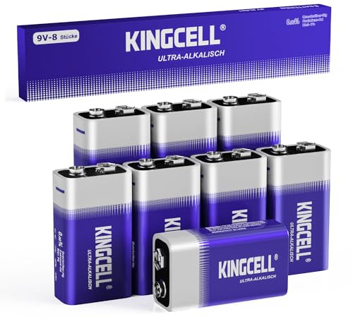 KINGCELL 9V Blockbatterie 8 Stück, Longlife Max Power, Auslaufsichere Technologie, Ideal für Feuermelder rauchmelder Batterie (9V/6LR61)