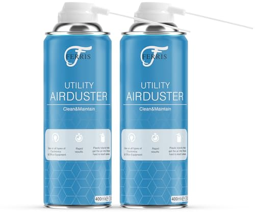 FERRIS | Air Duster Can (2 x 400ml) Powerful Compressed Air Spray Can Cleans and Removes Dust & Debris | Use on Office Equipment Electronics Computers Laptops Printers Keyboards Cameras Consoles (2pk)