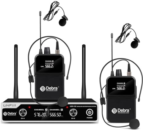Sistema de micrófono inalámbrico UHF UBR-102, micrófono de mano inalámbrico, lavalier y de diadema, alcance de 79 metros, ideal para iglesia, conferencias, karaoke, bodas, DJ, bares (2 petacas)