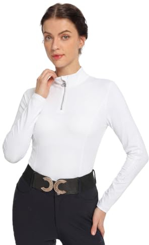 Harrison Howard Chemises d'équitation à manches longues et col montant avec broderie pour femme, Blanc ovale, Taille L