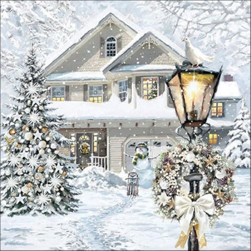 20 Servietten Winter Winterliches Stadthaus als Tischdeko. Papierservietten mit Motiv. Auch für Decoupage und Serviettentechnik 33x33cm