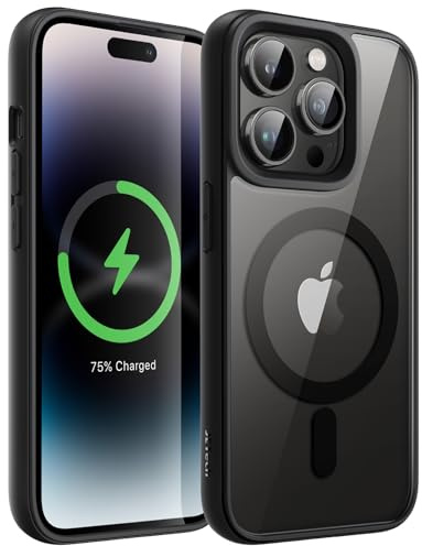 JETech Magnetische Hülle für iPhone 14 Pro Max, Raumfahrt Schwarz | Kompatibel mit MagSafe, Einfarbig Matte TPU Rahmen, Transparente Rückseite, Stoßschutzrahmen