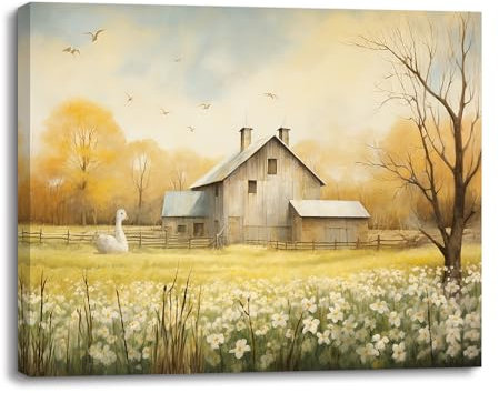 Piy Painting Cuadro sobre Lienzo Paisaje Idílico, Impresión sobre lienzo Cabañas sencillas, Cuadros Decoracion Cocina, Cuadro Moderno para Cocina Salón Baño 40x30cm, Marco de Madera Incorporado