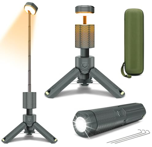 CARPESUN IPX7/IPX5 LED Outdoor Campinglampe Aufladbar, Maximal 35 Stunden Laufzeitc, 10500mAh Einziehbare Campinglicht mit Farbtemperatur Einstellbar, Taschenlampe für Camping Wandern Angeln Notfall