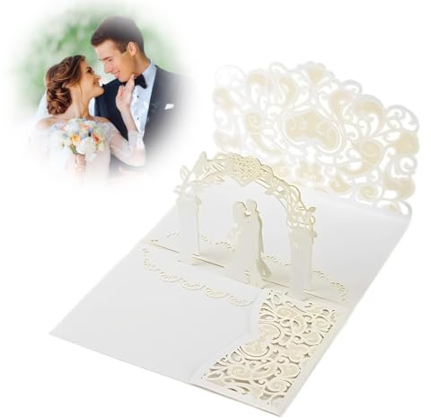 QOEIJEX 1 Pieza Tarjeta de Felicitación BodaTarjeta de San Valentín con Sobre Tarjeta Pop Up Boda Felicitación de Boda Invitación, para Aniversario, Día de San Valentín Cumpleaños(Blanco Lechoso)