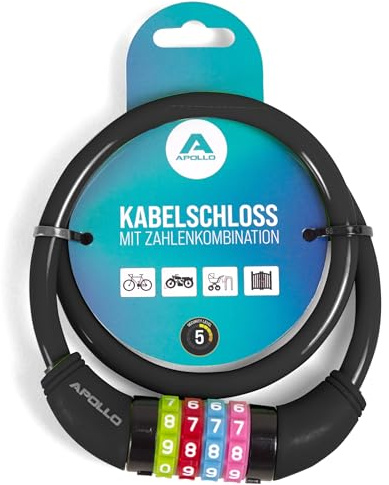 Apollo Barncykellås - även för skotrar och balanscyklar - enkelt kombinationslås för barn, lätt och säkert, skoterlås med kod, ingen nyckel, idealisk skoter- och cykeltillbehör