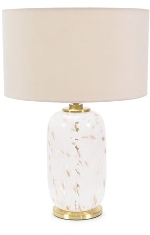 ValueLights | Gold Metal and White Confetti Glass Table Lamp with Cream Drum Lampshade | Home Décor, Bedside & Desk Lamp