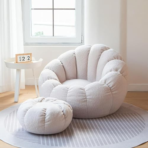 Big Huge Giant Bean Bag Chair for Adults Without Filling, Stuffed Animal Storage Or Foam Filled, Soft Comfy Fur Bean Bag Sofa Lounger for Teens, Round Soft Fluffy Bean Bag Lazy Sofa Bed(Beige White)