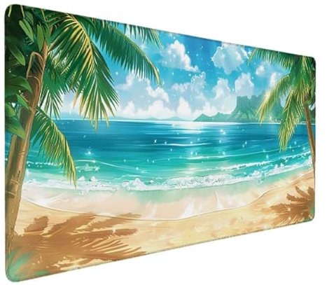 Tapis de Souris de Jeu, Tapis de Souris 900x400, Grand Tapis de Bureau sous Main Bureau avec Base en Caoutchouc antidérapante pour Gamer, Femme Cadeau Tapis de Souris Ergonomique Bleu (OcéAn) I-N