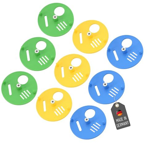 Lantelme 9 Stück Bienen Fluglochverkleinerer Rosette Drehbar 3 Farben Set mit Schrauben im Set | Wabeneingangstor Fluglochschieber Drohnensperre Gate| Imker Imkereibedarf Bienenkasten Bienenflucht