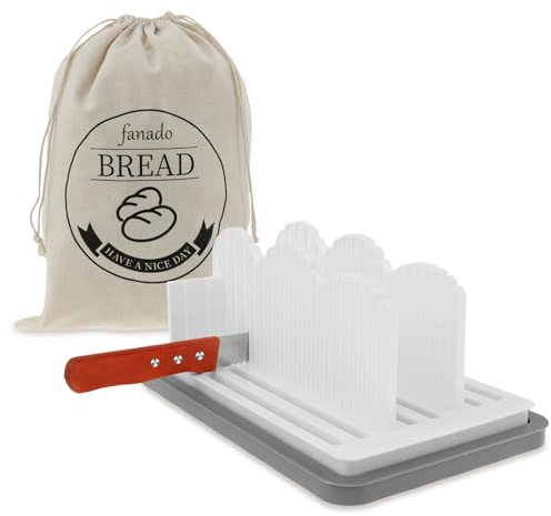 Affettatrice per pane fatta in casa, tre diversi spessori, guida per affettare il pane con vassoio per briciole + affettatrice per pane + sacchetto per pane fatto in casa, bagel e torte
