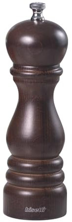 Macina Sale Manuale Roma in Legno di Faggio Tinto Noce 18 cm, Macinino Manuale per Sale con Macina in Ceramica ad Alta resistenza per Macinatura Precisa, Resistente, Elegante e Made in Italy - BISETTI