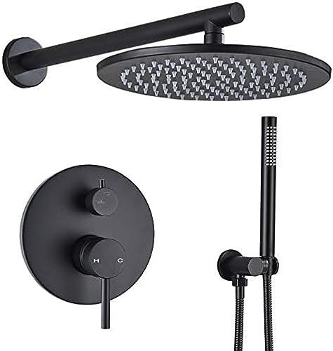 DRFGNF Kit Doccia, Set Doccia in Ottone Nero, Rubinetto per Bagno, Braccio Doccia a soffitto o a Parete, Miscelatore deviatore, Set di doccetta con soffione Doccia a Pioggia da 16 Pollici