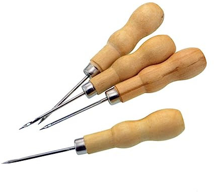 NUOBESTY 10stücke Ahlen Mit Doppelkürbis Und Holzgriff Nähnadeln Häkeln Schuhnähdraht Diy Nähzubehör Für Leder Und Näharbeiten
