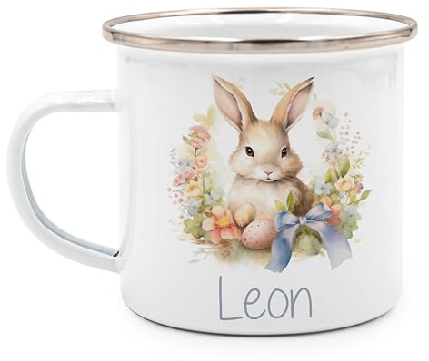Kidsmood - Tasse Personalisiert mit Namen, Robuste Emaille Tasse für Camping & Alltag - BPA-frei, Spülmaschinenfest, Trink-Becher als Ostergeschenke für Kinder