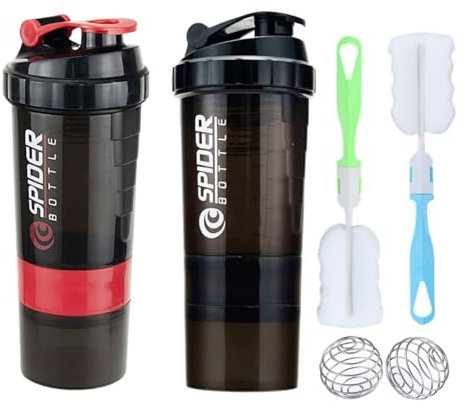 Tokaneit Shaker Gym 500ml, Shaker Proteinas, Mezclador de Proteinas, con Proteinas Whey Compartimento Polvo Y Tapón de Rosca Tamiz, Suplementos Alimenticios con 2 Cepillos de Espuma