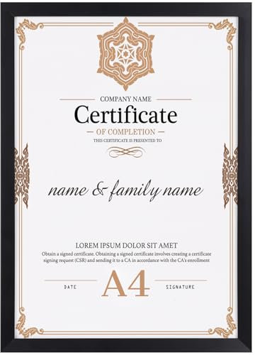 Ditwis Cadre A4 Noir pour Documents, Certificats et Photos (21x29,7 cm), Cadre Photo Moderne pour Salons, Chambres et Bureaux