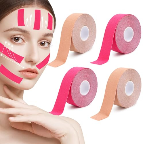 Paquete de 4 cintas de elevación facial, banda de elevación miofascial para tensar, tonificar y fortalecer la piel, banda de elevación para cara, cuello y frente, suaviza las arrugas, 2,5 cm x 5 m (2