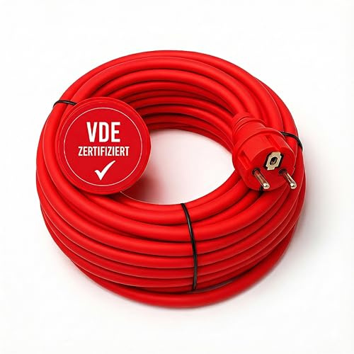 EKABEL24 Verlängerungskabel für Außenbereich | Gummikabel, Schuko-Stecker und Kupplung | 3x1,5 mm² Ader | Robust & wetterfest | Rot 15m