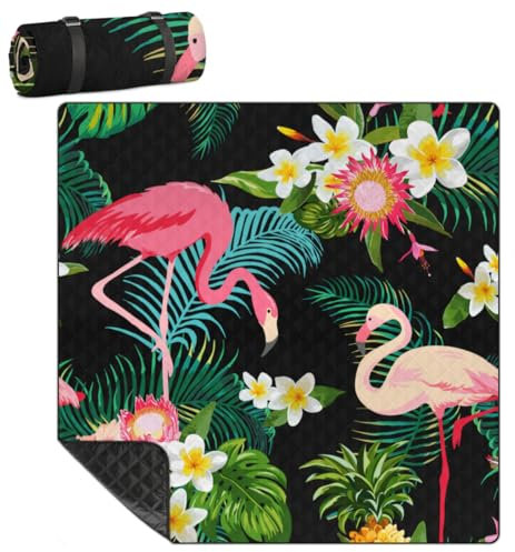 Große Picknickdecke mit Flamingo-Druck, wasserdicht, sanddicht, tragbar, maschinenwaschbar, perfekt für Sommer, Camping, Strand, Park, Gras, Reisen, 200 x 200 cm