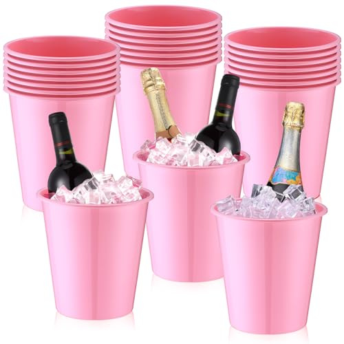 Layhit 24 Pcs Plastic Ice Buckets for Parties 3 Liters Wine Bucket Portable Ice Holder Disposable Wine Cooler for Party Wedding Party Beverages Champagne Soda and Beer (Pink)