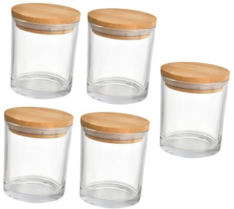Operitacx Glas Kerzengläser 5 Stück Mit Bambusdeckel Transparente Kerzenbehälter Aus Langlebigem Glas Selbstgemacht Kerzenherstellung Für Zuhause Und Geschenk