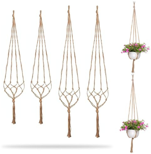 HZYUEKUN Hanging Planters Baskets - 4 Pack Cotton Rope Macrame Plant Hanger, Basket Plant Pot Hanging Plants Holde for Plants Indoor Outdoor Home Garden Balcony Ceiling Decor -100cm/80cm (Brown)