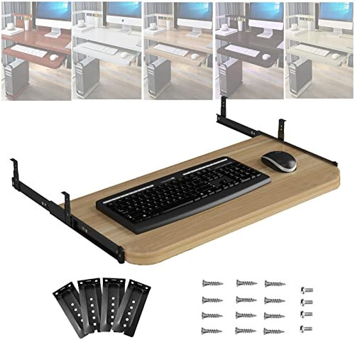 Ergonomische Tastaturablage für Büro/Zuhause/Schule, 24 cm ausziehbares Design, verstellbarer Computertastaturarm, Schreibtischzubehör aus Holz (schwarz, 70 x 27 cm)