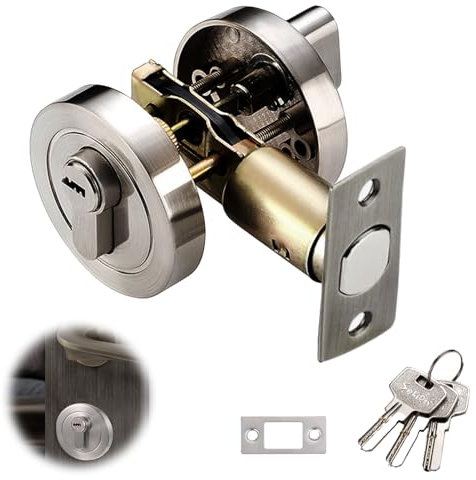 1Pcs Lock for Bedroom Door, Locks Internal, Zinc Alloy Locks with Keys, Invisible Modern Door Lock for 35-50mm Front Doors, Passage Doors(Silver)