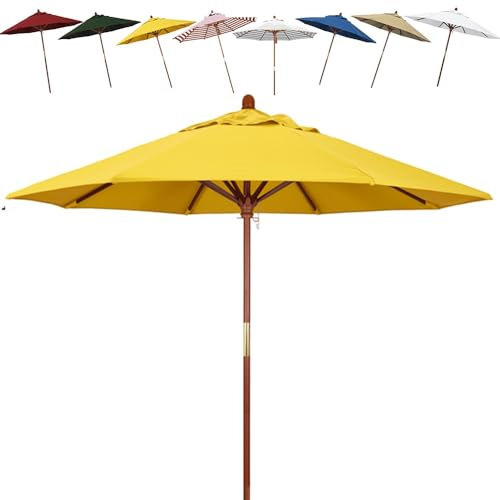 LYMGRZ Gartenschirm, Terrassenschirm, 2,1 m, 2,7 m, tragbar, rund, Marktschirm, Urlaubsschirm aus Holz, Holzstange mit Flaschenzug (gelb, 2,1 m/6,8 Fuß)