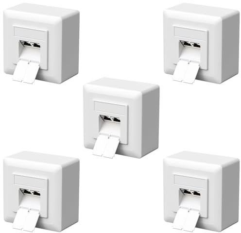 FGB 5X Universal Netzwerkdose CAT6a, 2 Port Aufputz/Unterputz, Weiß | Geschirmt, 10-Gigabit-Ethernet, RJ45 Datendose, EIA/TIA 568A&B, LAN Netzwerkdose geeignet für Verlegekabel