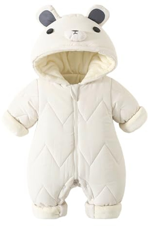 WYTbaby Combinaison de neige pour bébé, combinaison d'hiver à capuche en polaire, jumpsuit pour garçon et fille, 0-12 mois, Blanc., 6–9 Monate