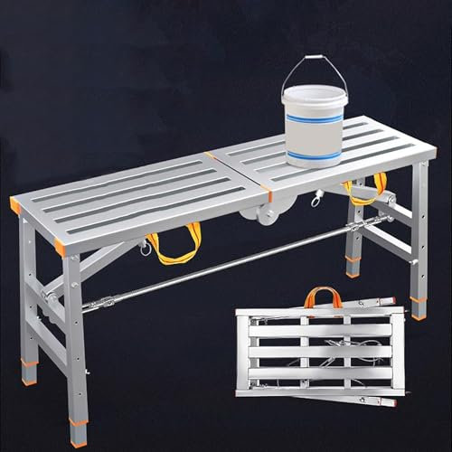 Piattaforma pieghevole per scale regolabile da 140 x 40 cm, per ponteggi da esterno, scala telescopica industriale, resistente e portatile