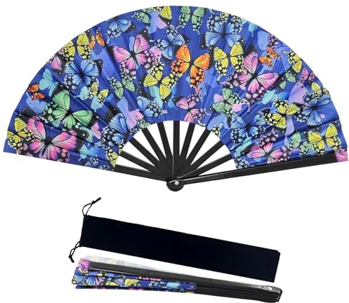Handfächer groß, Fächer rave, Handfächer Festival, Faltbare fächer, Faltfächer stoff groß, Hand Fan bunt rave, für Karneval, Festival, Hochzeit Geschenke, Tanz, Party, Haus Dekorationen