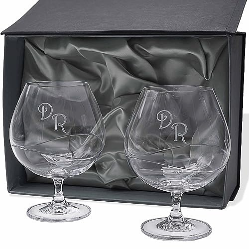 Gala&K | Set de 2 copas de cristal para coñac o brandy | Para novios | Bodas de plata/oro | Aniversarios | Talladas a mano | Colección GASTRO-GRABADO | Grabación personalizada.