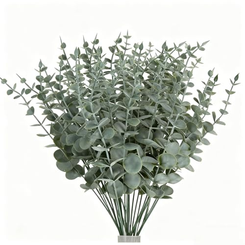 QITIXI:OU 35 Stück Künstlich Eucalyptus Deko, Eukalyptus Künstlich, Eukalyptusstiel Silberdollar, Eukalyptus Deko für Heimdekor, Blumenarrangement, Hochzeit & Tischarrangements (38CM, Kunststoff)
