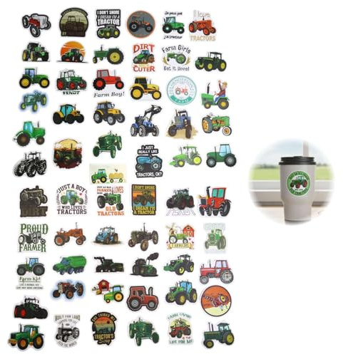 Lot de 60 autocollants tracteur imperméables et réutilisables pour voiture, chambre d'enfant, livre, cahier et papier cadeau, décoration de véhicules, décoration de chantier, accessoires graffiti pour