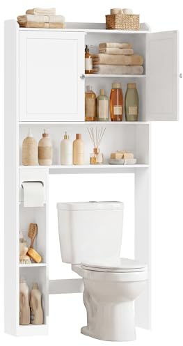VASAGLE Meuble WC, Meuble pour Machine à Laver, 20 x 79,1 x 170 cm | Étagères Ajustables, Économie d’Espace, Adapté à la Plupart des Toilettes, Blanc Nuage, Collection SIREN BTS018W01V1