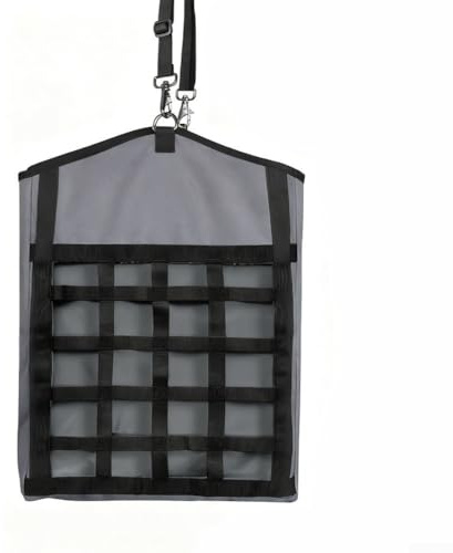 Sac à foin pour chevaux, sacs à foin Oxford, sac à foin à alimentation lente pour chevaux, chèvres, vaches, ânes avec grande ouverture et sangle réglable pour suspendre (gris)