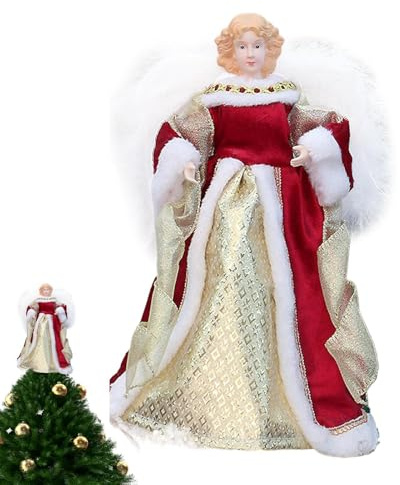 Puntale per albero di Natale a forma di angelo, 30 cm, decorazione per albero di Natale, con piume bianche, per decorare la casa