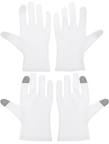 FESTFENDS Guanti Idratanti in Cotone da Notte per Donna 2 Paia Lozione Mani Integrata e Touchscreen a Due Dita per Uso Notturno e Spa Mani Secche