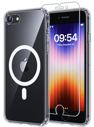 TAURI für iPhone 8/7, SE 3/2 (2022/2020) Hülle 4,7 mit Panzer Schutz Glas Folie, Kompatibel mit MagSafe, Schutz nach Militärstandard, [Anti-Vergilbung] Stoßfest Magnetisch Handyhülle - Durchsichtig