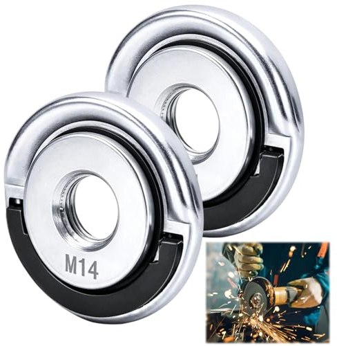 2 Pack M14 Angle Grinder Lock Nut, Quick Clamping Angle Grinder Nut, Heavy Duty Locking Retaining Flange Attachments, Durable Metal Construction for Secure Fastening